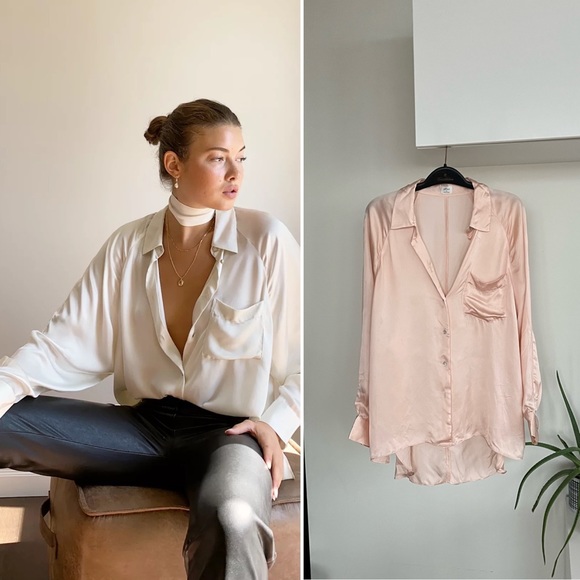 New Aritzia Wilfred Boyfriend Button-up Satin Shirt Relaxed Business Casual XS - Picture 1 of 9